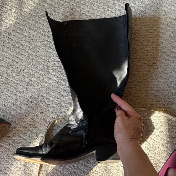 Charles David “Reider” Black Leather Side Zip High Shaft Square Toe Boots - Picture 14 of 15